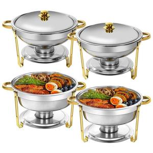 Hotel Buffet Golden or Ivory metal Chafing Dishes Hotel Stainless Steel Round or Rectangle Chafing Dishes for Sale - Product Image 1