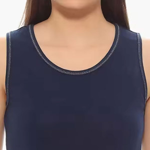 Camiseta sin mangas azul marino con ribete en contraste para mujer 2026, corte ajustado, estilo casual, ideal para verano, yoga, gimnasio y uso diario. - Product Image 5