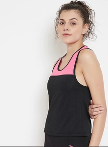 Ensemble débardeur et legging color block pour femme, noir et rose, sportif, tricoté, séchage rapide, col rond, sans manches - Product Image 3
