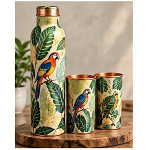 Classic Indian <b>Copper</b> <b>Water</b> <b>Bottle</b> with Matching Cups Bohemian Pattern Eco-Friendly Drinkware Set for Home Use - Product Image 3