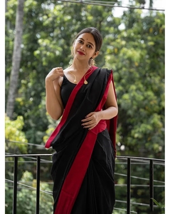 KV Black & <b>Red</b> Woven Designer Cotton Silk Kanjivaram Saree With Unstitched <b>Blouse</b> - Product Image 2
