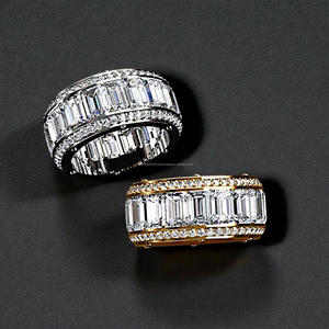 Baguette Moissanite Diamond Wedding & Anniversary Band 925 Sterling <b>Silver</b> Luxury <b>Statement</b> <b>Ring</b> Iced Out Eternity <b>Ring</b> for Men - Product Image 1