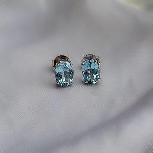 Genuine Sky Blue Topaz Oval Halo 6mm <b>Silver</b> <b>Stud</b> Earrings Elegant Gemstone Jewelry December Birthstone Gift For Women - Product Image 1