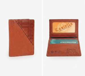 Castello Italian Slim Men's RFID Protected Genuine Leather Minimalist Formal ID Card Case <b>Holder</b> Open Short Embossed Logo High - Product Image 1