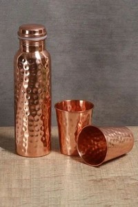 Handmade Copper Water Bottle 2 <b>Cups</b> <b>Set</b> Traditional Design Elegant Gym Use Anti-corrosion Coating - Product Image 6