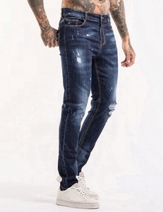 Pantalones Vaqueros Ajustados de Lona Azul Desgastada para Hombre, Transpirables, Ecológicos, de Alta Calidad, Antibacterianos, de Pierna Recta - Product Image 6