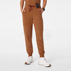 Conjunto de uniforme médico para mujer, color marrón, tejido de mezcla de algodón, pantalones con bolsillo para estetoscopio, para personal médico. - Product Image 2