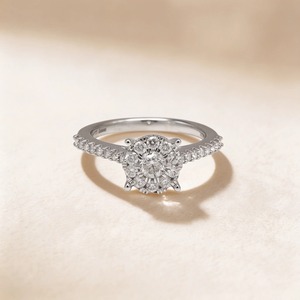 9K White Gold 1.30CT Round Cut Lab Grown Diamond Halo Engagement <b>Ring</b> Pave Wedding <b>Ring</b> for Women <b>Custom</b> Fine Jewelry - Product Image 1