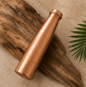 Bouteille d'eau en cuivre pur, artisanale, à base conique martelée, portable, pour voyage, design traditionnel - Product Image 3