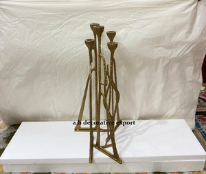 Brutalist Style Gold Candle Holder Antique Gold Finish Multi-Arm <b>Candelabra</b> Geometric Abstract Metal Candlestick for Hotel Lobby - Product Image 5