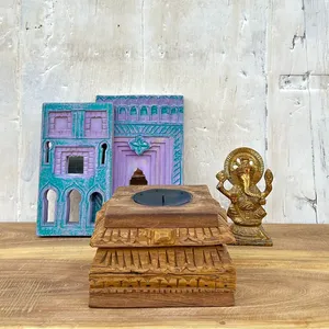 Support de bougie en bois ancien sculpté à la main, style rustique, pour jardin, entrée, salon, chambre, salle à manger, maison et hôtel - Product Image 4