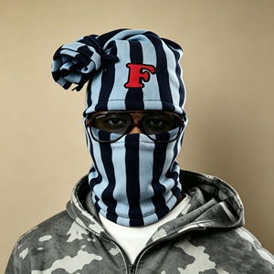 Balaclava unisexe en fourrure solide avec masque facial, broderie 3D lettre F, bonnet d'hiver - Product Image 3