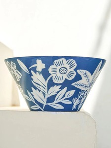 Bol en émail bleu avec motif floral blanc, fait main, décoratif sous émail, vaisselle décorative, bol à collation et à salade, bol indien en émail - Product Image 3