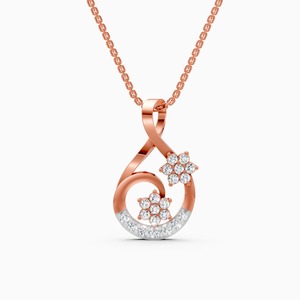 จี้เพชรเพาะเลี้ยงในห้องปฏิบัติการขนาด 0.31 กะรัต ดีไซน์ดอกไม้คู่พร้อมห่วงบิดเกลียว ทำจากทอง 9K สีเหลือง ขาว และโรสโกลด์ - Product Image 1