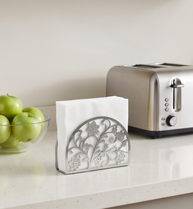 Porta pañuelos metálico floral, color plateado, diseño independiente para almacenamiento en mesa, uso doméstico y hotelero. - Product Image 2