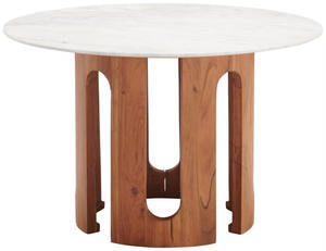 Mesa de Comedor Redonda de Mármol Blanco para Interiores y Exteriores con Base de Madera de Acacia Sólida con Acabado en Nogal para 4-6 Personas, para Hogar, Cocina o Restaurante - Product Image 1
