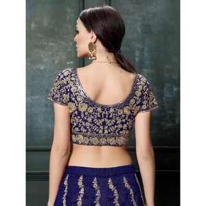 Tenue de soirée de créateur bleu marine soie brute Lehenga Choli robes de bal impressionnantes pour les occasions spéciales - Product Image 3