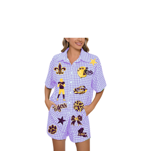 Hot Sale Custom Wholesale Women's Sequin Baseball Set Lavender Skort Set 2 Piece Patchwork High Quality Women's Athletic Outfit - Product Image 4