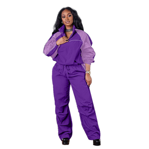 Conjunto Deportivo de Invierno para Mujer, Talla Grande, Chaqueta Cortavientos y Pantalón, 2 Piezas, Ligero, Holgado, Transpirable, Resistente al Viento, Color Sólido - Product Image 1