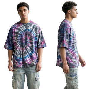 T-shirts Boxy Tie-Dye à Épaules Tombantes pour Hommes, Col Rond Oversize, T-shirt Tie-Dye Délavé, T-shirt Boxy Personnalisé par Sublimation pour Hommes - Product Image 1