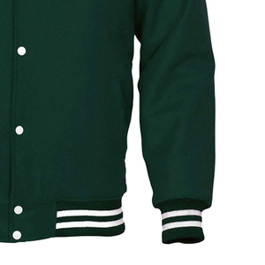 Veste universitaire pour homme en molleton vert foncé, coupe classique, style preppy, col rabattu, fermeture éclair, couleur unie, en vente - Product Image 4
