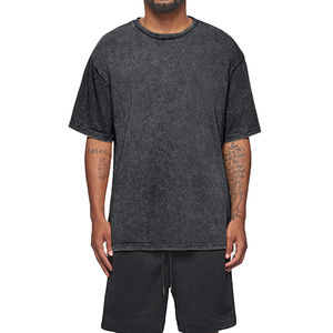 T-shirts en coton pour hommes, coupe ample, manches courtes, style streetwear, unisexe, 100% coton, matière respirante, effet délavé, coupe boxy. - Product Image 1