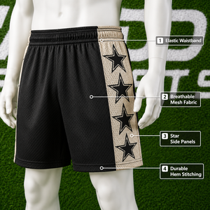 Shorts de basket-ball en mesh pour homme avec imprimé étoile personnalisé, vintage, respirant, athlétique, pour la salle de sport, l'entraînement, le fitness, streetwear, séchage rapide - Product Image 6