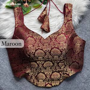 Blouse sans manches de style corset, de qualité supérieure, en tissu King Khab Banarasi, avec un motif de tissage Zari et une finition en tricot, exportateur indien - Product Image 6