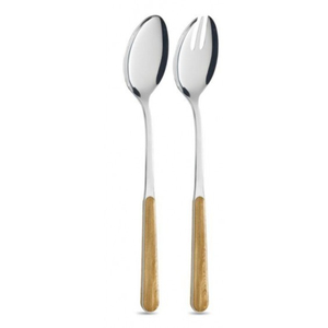 Ensemble de serveurs à salade en acier inoxydable de qualité supérieure, couverts modernes avec manche imitation bois, parfait pour l'hôtellerie - Product Image 1