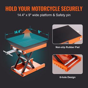 Sollevatore a Forbice per Moto con Piattaforma Larga da 1100 LBS, Perno di Sicurezza e Supporto a Manovella Centrale da 3.7-13.8 Pollici - Product Image 3
