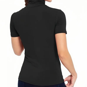 Women's <b>Turtleneck</b> Short Sleeve Jersey Solid Color Casual <b>Top</b> Regular Fit Breathable Organic Cotton Summer Logo Green Customized - Product Image 3