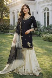 Ensemble Palazzo en Crêpe Élégant et de Créateur – Collection Ethnique pour Mariages, Aïd et Occasions Spéciales - Product Image 2