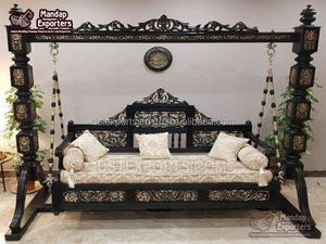 Indian Home Decor DST EXPORTS Rajwadi Style Premium Teak <b>Wood</b> Traditional Carved Durable <b>Swing</b> Indoor Wooden Jhula Customizable - Product Image 5