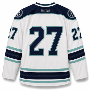 Custom Ice Hockey Jersey OEM Pearl White Navy Seafoam Pro Weight Teamwear Jersey - Product Image 2