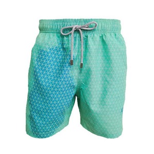 Geometric Print Quick Dry Board Shorts Drawstring <b>Waist</b> Casual Swimwear Green Blue Gradient Pattern Short Length 2026 - Product Image 1