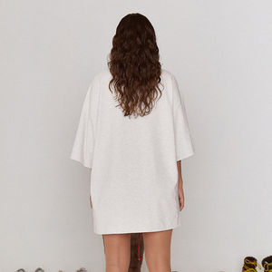 T-shirt oversize en coton pour femme, manches courtes, gris chiné, épaules tombantes - Product Image 3