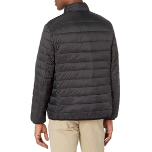 Men's Black Puffer Jacket Stand Collar Zipper Closure Casual Windproof Polyester <b>Wadding</b> Autumn Wear - Product Image 4