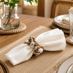 Anneau de serviette en jute naturelle fait main |   Décoration de table style plage côtière, porte-serviettes en coquillages, mariage rustique, table à manger - Product Image 4