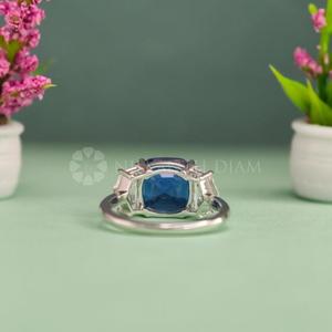 Three Stone Cushion Cut <b>Fine</b> Diamond Jewelry Lab Grown Diamond <b>Ring</b> in White Gold for Wholesale Export from India - Product Image 2