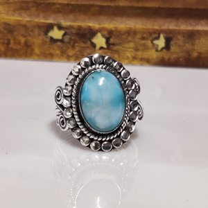 Larimar Gemstone Handmade <b>Ring</b> 925 Sterling <b>Silver</b> Natural Larimar Boho <b>Statement</b> Jewelry - Product Image 2
