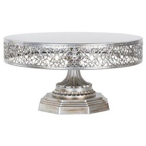 Soporte clásico de metal para tartas, para decoración de mesa de postres en fiestas, con plato redondo y base decorativa tipo pedestal. - Product Image 1