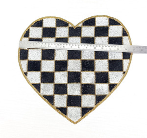 Black White Checkered Heart Beaded Placemat Handmade Seed Bead Table Mat <b>Valentine</b> Wedding Dining Table Decor Home <b>Decoration</b> B2 - Product Image 5