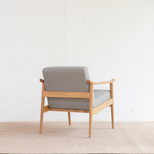 Modern Grey Fabric Armchair with Teak Wood Frame Solid Back Midcentury Design Adjustable Living Room Chair - Product Image 5