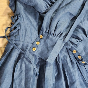 Vestido Midi Vintage de Algodón con Cuello en V, Cintura Alta, Corte en A, Mangas Campana, Bolsillos, Lazo Trasero, Transpirable, Hecho a Mano, con Lazo, para Primavera y Otoño, Tallas Grandes - Product Image 2