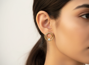 Pendientes de Oro de 14k con Doble Círculo, Fabricante de Joyería Minimalista con Diamantes Cultivados en Laboratorio VVS1, Pendientes Geométricos al por Mayor - Product Image 5