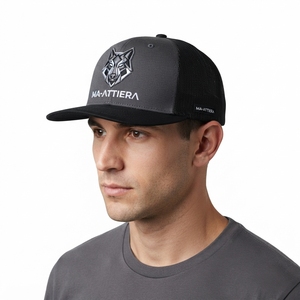 Casquette de baseball noire pour homme, style trucker, avec broderie loup, dos en maille, fermeture snapback, logo personnalisé, ajustable - Product Image 2