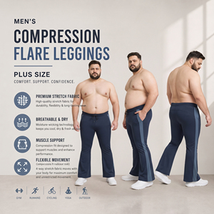 Men's Plus Size Compression <b>Flare</b> Leggings Breathable Quick Dry Yoga Pants Low Waist Drawstring Sports Trouser Men Gym Legging - Product Image 5