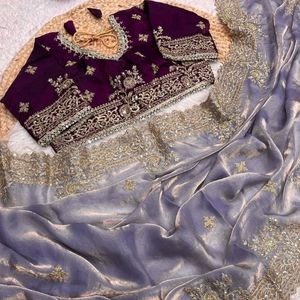 Sari de diseñador con bordado de lentejuelas multicolor de 3 mm, C-Pallu y blusa sin coser, precio al por mayor de Royal Export - Product Image 3