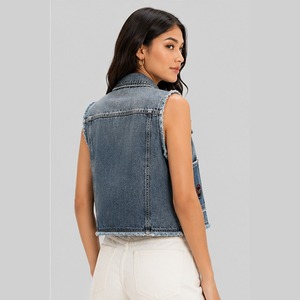 Chaleco vaquero azul lavado para mujer con cierre de botones, chaqueta sin mangas, top informal a la moda para primavera y verano - Product Image 6