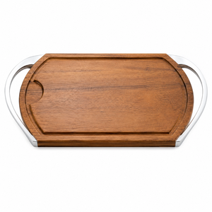 Plateau de service décoratif en bois d'acacia de luxe avec poignées métalliques, plateau d'appoint élégant pour table basse, console, ottoman, décoration - Product Image 1